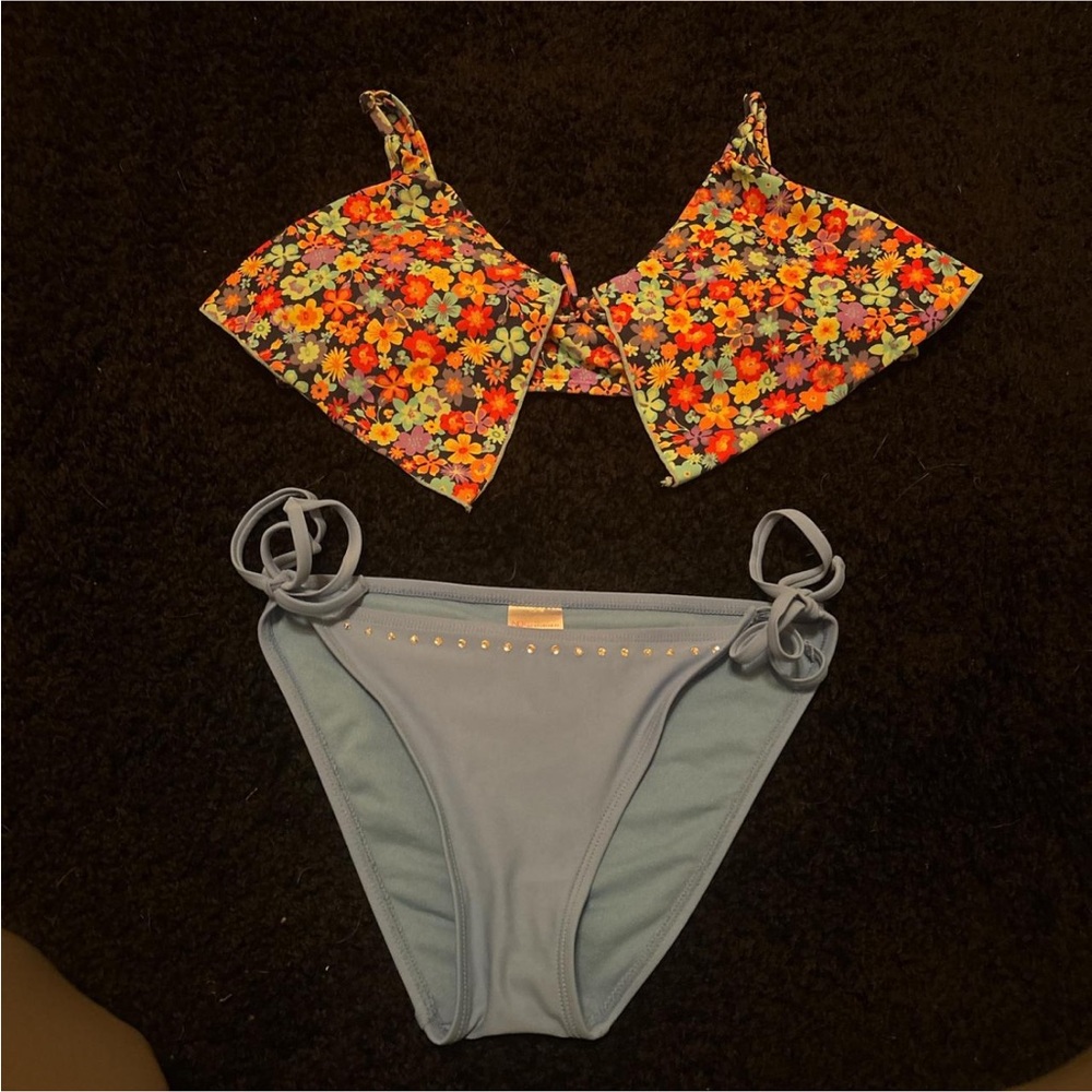 Floral and Blue Bikini Set